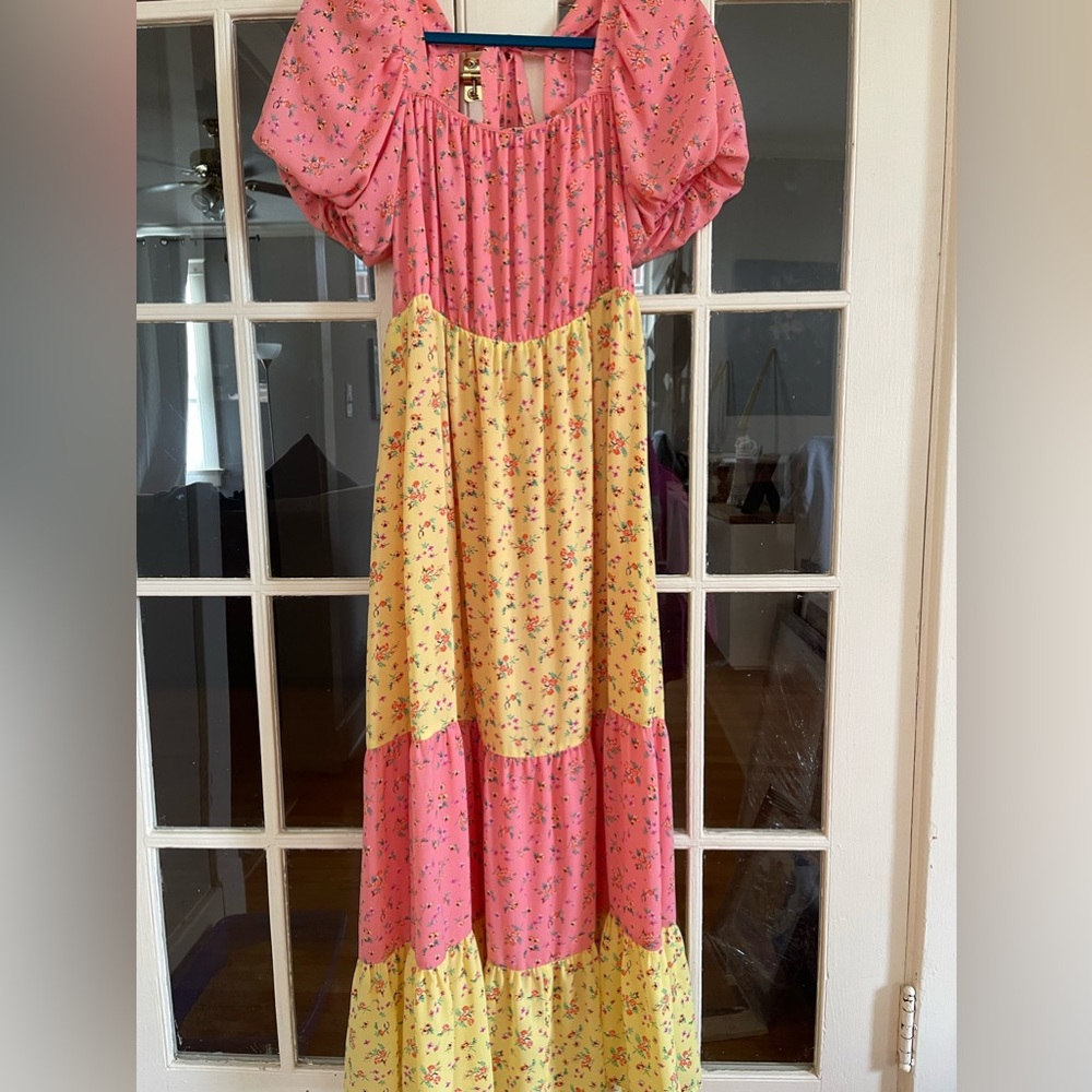 Color me Courtney pink and yellow maxi dress size 10